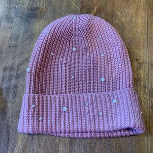 Pink Pearl Detail Beanie EUC Stocking Cap Hat